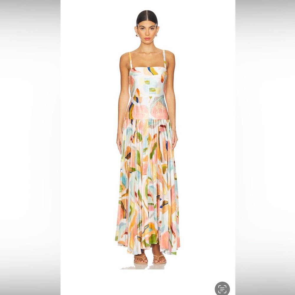 Acler Leasgill abstract print open back linen blend maxi dress